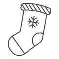 Christmas stocking thin line icon. Stuffer sock vector illustration isolated on white. Christmas gift outline style Royalty Free Stock Photo