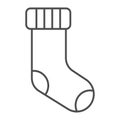 Christmas stocking thin line icon. Stuffer sock vector illustration isolated on white. Xmas decor outline style design Royalty Free Stock Photo