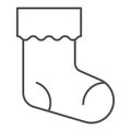 Christmas stocking thin line icon. Xmas sock vector illustration isolated on white. Stuffer sock outline style design