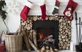 Christmas stockings hanging by the chimney Royalty Free Stock Photo