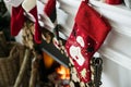 Christmas stockings hanging on a chimney Royalty Free Stock Photo