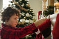 Christmas stockings hanging by the chimney Royalty Free Stock Photo