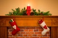 Christmas stockings hanging on the fireplace Royalty Free Stock Photo