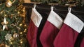 Christmas stockings hanging next to a tree Royalty Free Stock Photo