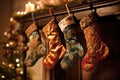Christmas stockings hanging over fireplace at Christmas Royalty Free Stock Photo