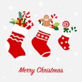 Christmas stockings with presents and candy Royalty Free Stock Photo