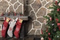 Christmas stockings and tree Royalty Free Stock Photo