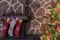 Christmas stockings and tree Royalty Free Stock Photo