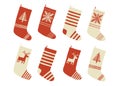 Christmas stockings. Various traditional colorful and ornate holiday stockings or socks collection. Cartoon New Year