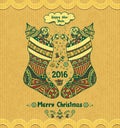 Christmas Stocks with gift in Zen-doodle style grunge beige background