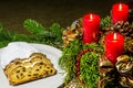 Christmas stollen bakery with Advent wreath Royalty Free Stock Photo