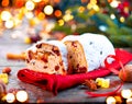 Christmas stollen. Traditional sweet fruit loaf