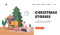 Christmas Stories Landing Page Template. Kids Visit Grandparent for Xmas Holiday. Happy Grandma Reading Book to Children