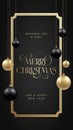 Christmas Stories Vector Advertising Template. Season Promo Background Scene with Realistic Black and Golden Baubles and