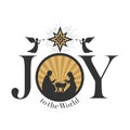 Christmas story. Bethlehem star. Joseph and Mary at the nursery of baby Jesus. Angels herald good news. Joy to the world