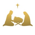 Christmas story Mary Joseph and baby Jesus in manger golden silhouette Royalty Free Stock Photo