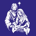 Christmas story. Mary, Joseph and the baby Jesus, Son of God , symbol of Christianity hand drawn vector illustration.