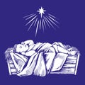 Christmas story. Christmas night , baby Jesus in the manger, Son of God , symbol of Christianity hand drawn vector