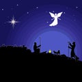 Christmas story. Night Bethlehem. An angel appeared to the shepherds to tell about the birth of the Savior Jesus into the world