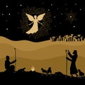 Christmas Story. Night Bethlehem. An Angel Appeared To The Shepherds To Tell About The Birth Of The Savior Jesus Into The World