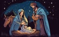 Christmas story. Christmas night, Mary, Joseph and the baby Jesus, Son of God , symbol of Christianity , Christmas Royalty Free Stock Photo