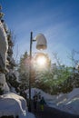 A Christmas Story in Whistler  village - Snow-covered buildings - on the roofs,  Ski resort. Traveling Canada Royalty Free Stock Photo