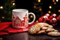 christmas storybooks beside gingerbread cookies and red mug Royalty Free Stock Photo