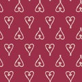 Christmas Straw Heart Ornaments on Red seamless pattern background.