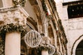 Christmas street decorations, walls of houses in the old town of Dubrovnik, Croatia.