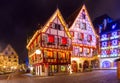 Christmas street at night, Colmar, Alsace, France Royalty Free Stock Photo