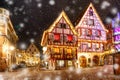Christmas street at night in Colmar, Alsace, France