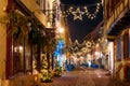 Christmas street at night in Colmar, Alsace, France Royalty Free Stock Photo