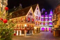 Christmas street at night in Colmar, Alsace, France Royalty Free Stock Photo