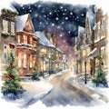 Christmas street, Ornamental watercolor, clipart - 1