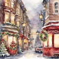 Christmas street, Ornamental watercolor, clipart - 1