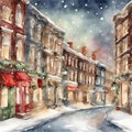 Christmas street, Ornamental watercolor, clipart - 1