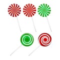 Christmas striped Lollipop set. Spiral sweet candy with stripes. Vector illustration isolated on a white background.