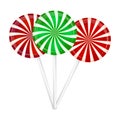 Christmas striped Lollipop set. Spiral sweet candy with stripes. Vector illustration on a white background.