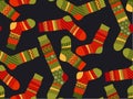 Christmas striped socks in patchwork style. Royalty Free Stock Photo