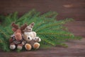 Christmas stuffed toys-a deer and a bear, Christmas-tree braches