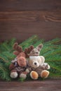 Christmas stuffed toys-a deer and a bear, Christmas-tree braches