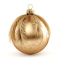 Christmas stylish golden bauble with feathers isolated on white background. Generative AI