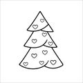 Christmas stylized tree. Vector illustration in doodle style. Isolated object on a white background. Royalty Free Stock Photo