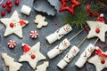 Christmas Sugar Cookies santa claus and Snowman marshmallow pops Royalty Free Stock Photo