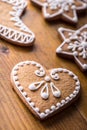 Christmas sweet cakes. Christmas homemade gingerbread cookies on wooden table Royalty Free Stock Photo