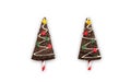 Christmas sweet, Xmas tree chocolate brownie isolated on white background with clipping path for X-mas party holiday homemade