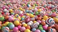 Christmas sweets background. Candy pattern. Candy background. Illustration of 3d candy, gum and lollipops. Royalty Free Stock Photo