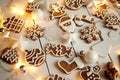 Christmas sweets composition. Gingerbread cookies with xmas decorations
