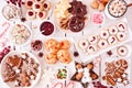 Christmas cookies and baking, top view table scene over a white wood background Royalty Free Stock Photo