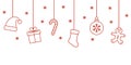 Christmas symbol hanging garland. Flat outline icons.